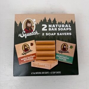 Dr. Squatch Natural Bar Soap Set Wood Barrel Bourbon Rainforest Rapids 2 Savers